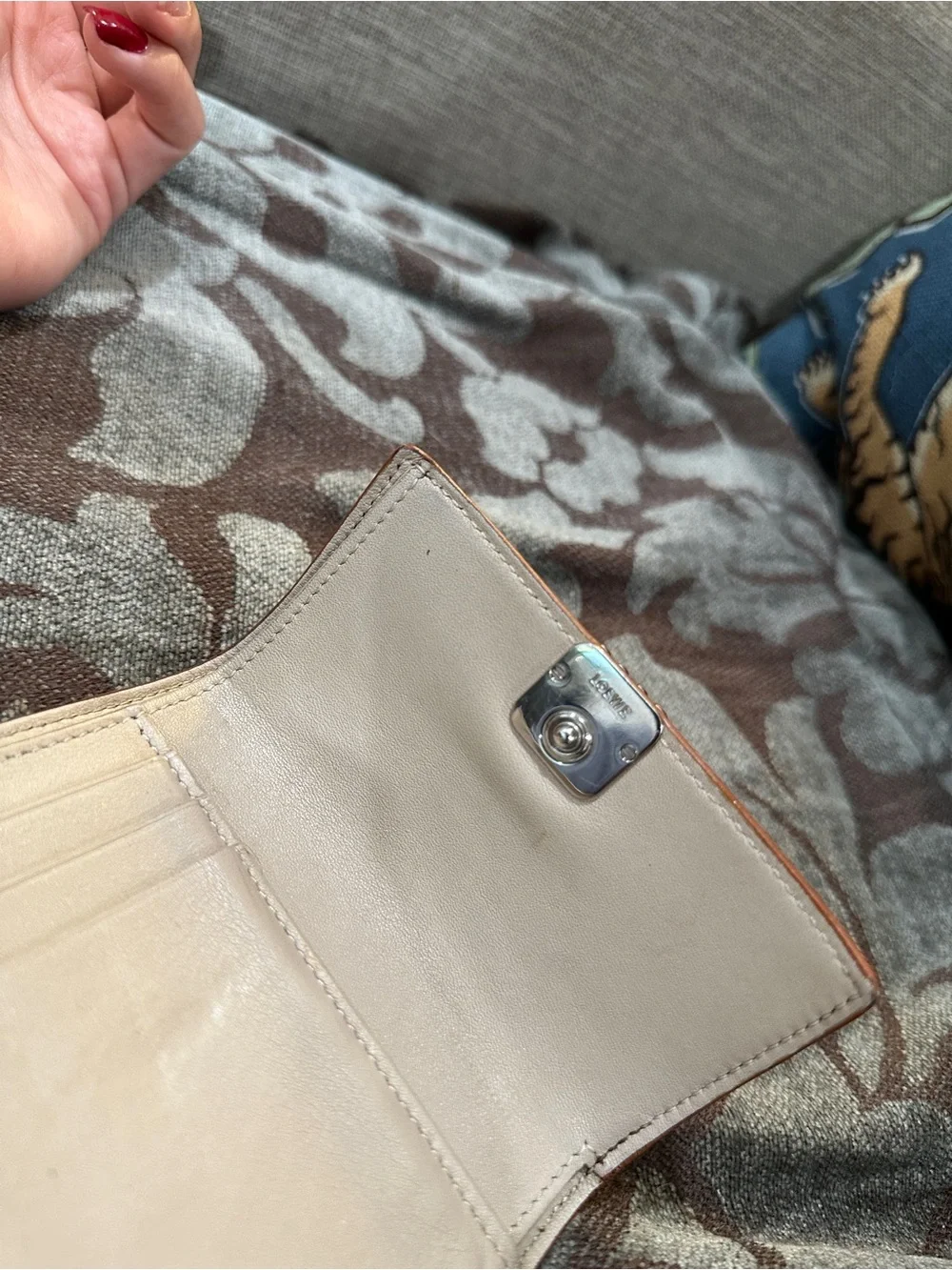 Loewe Mini Beige Pebbled Leather Wallet with Anagram Emblem
